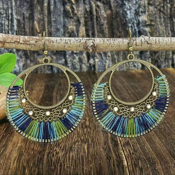 Boho super Neat Open Dangle Earrings NWT - Picture 2 of 5